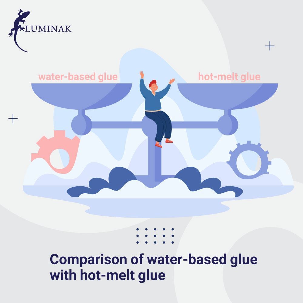 Comparison of waterbased glue with hotmelt glue